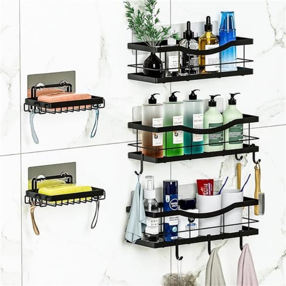 Shower Shelf Deep Caddy 5-Pack basket with Soap Dish Holder, Stainless Steel - Picture 1 of 8